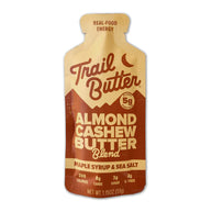 Almond Cashew Butter - Maple Syrup & Sea Salt by Trail Butter in beige and brown pouch with real-food energy blend for healthy snacking