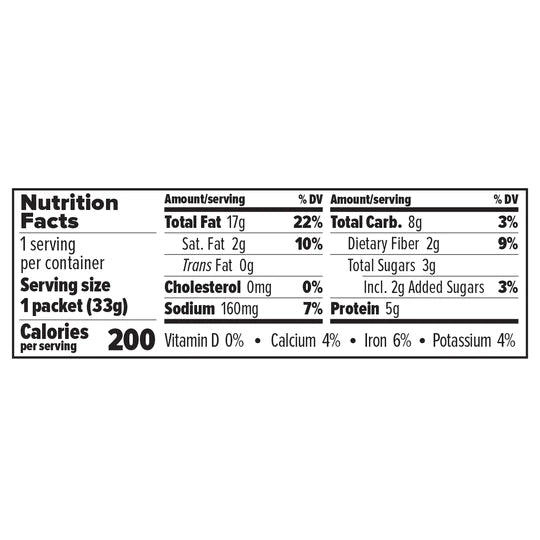 Almond Cashew Butter - Maple Syrup & Sea Salt by Trail Butter, 33g packet with 200 calories, 5g protein, healthy fats, maple flavor, sea salt