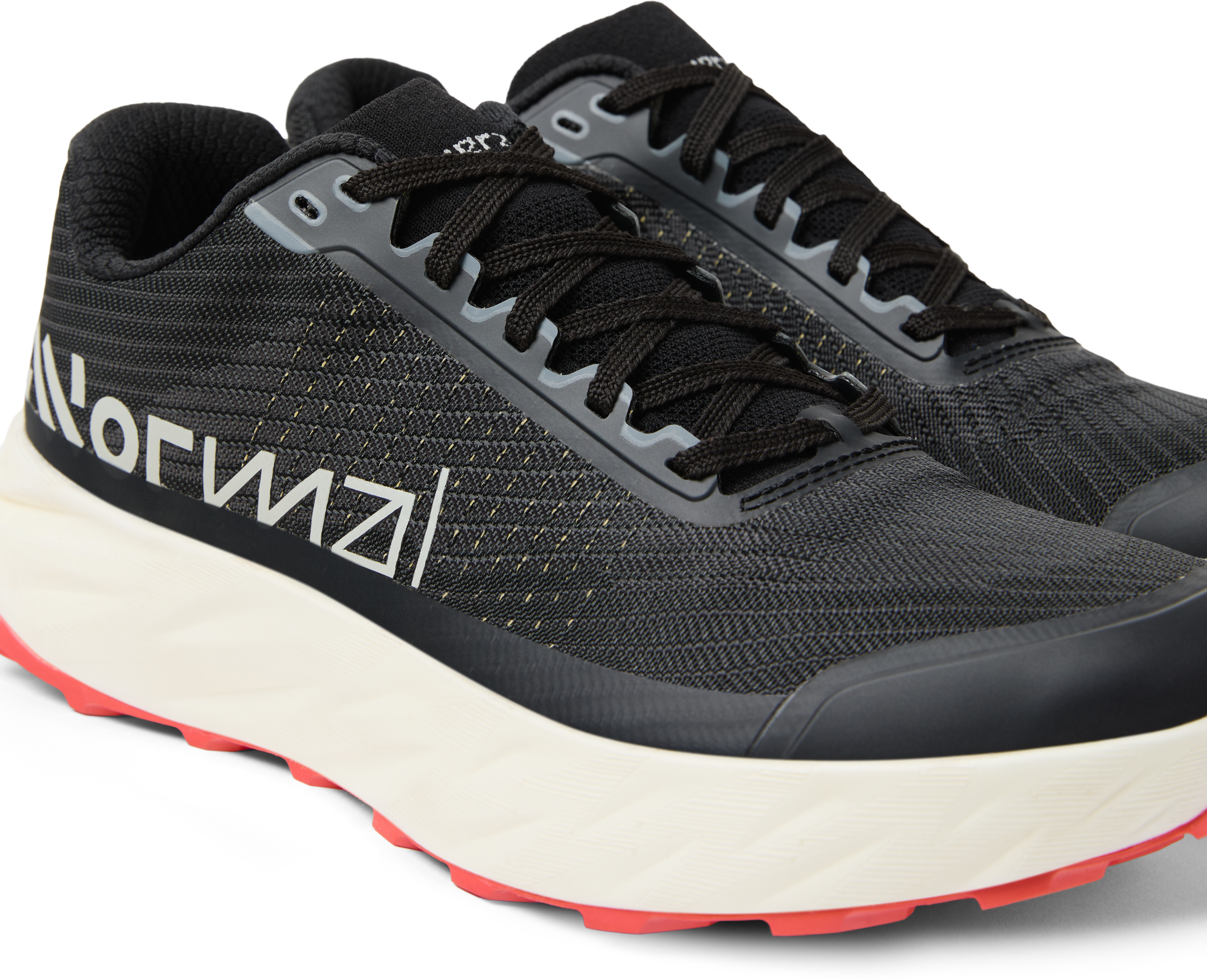 Kjerag 2 - Unisex by NNormal in black with red outsole, lightweight trail running shoe designed for speed, comfort, and performance