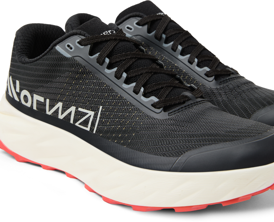 Kjerag 2 - Unisex by NNormal in black with red outsole, lightweight trail running shoe designed for speed, comfort, and performance
