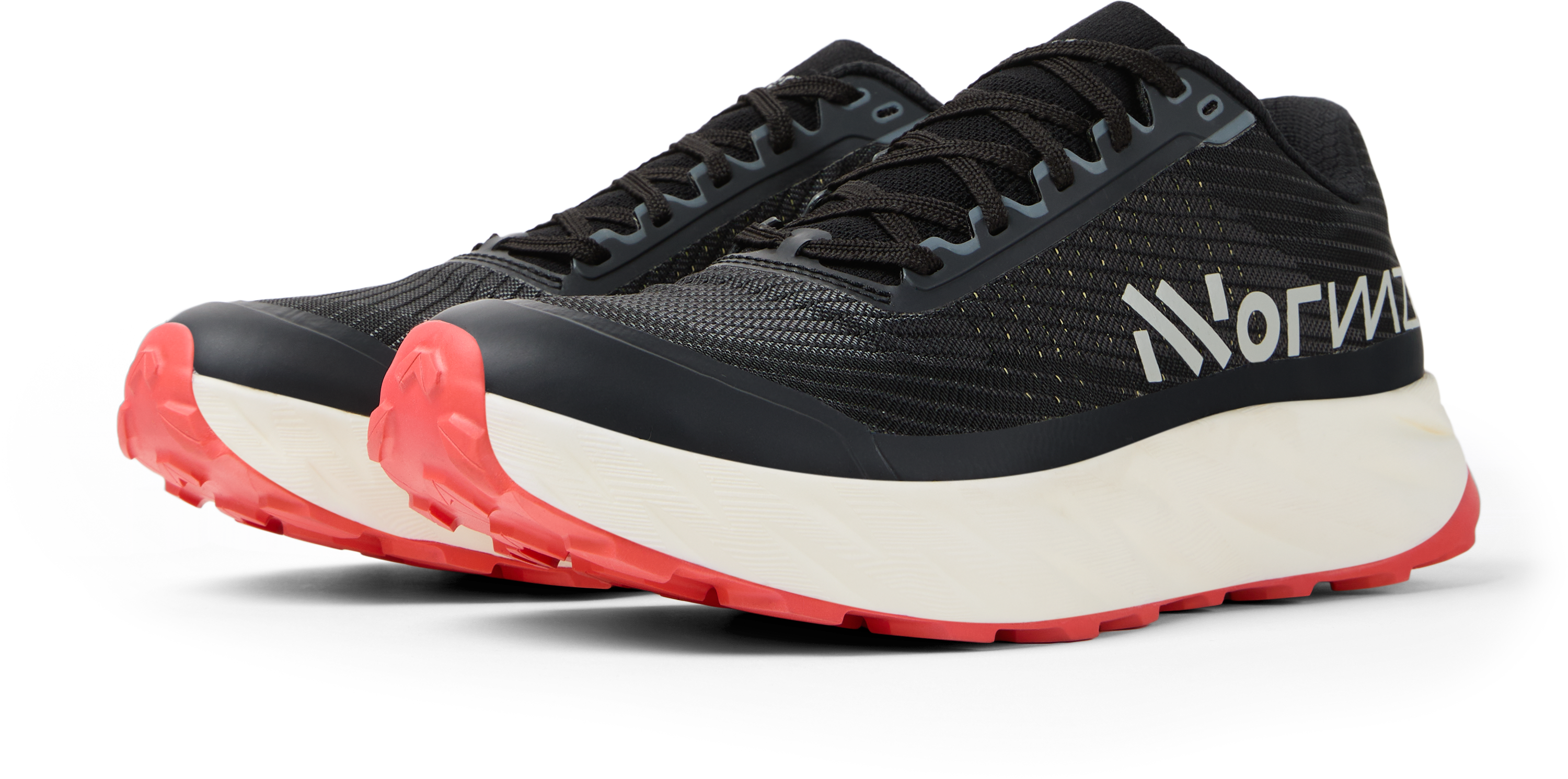 Kjerag 2 - Unisex by NNormal in black with red outsole, fast trail running shoe designed for responsiveness, comfort, and performance