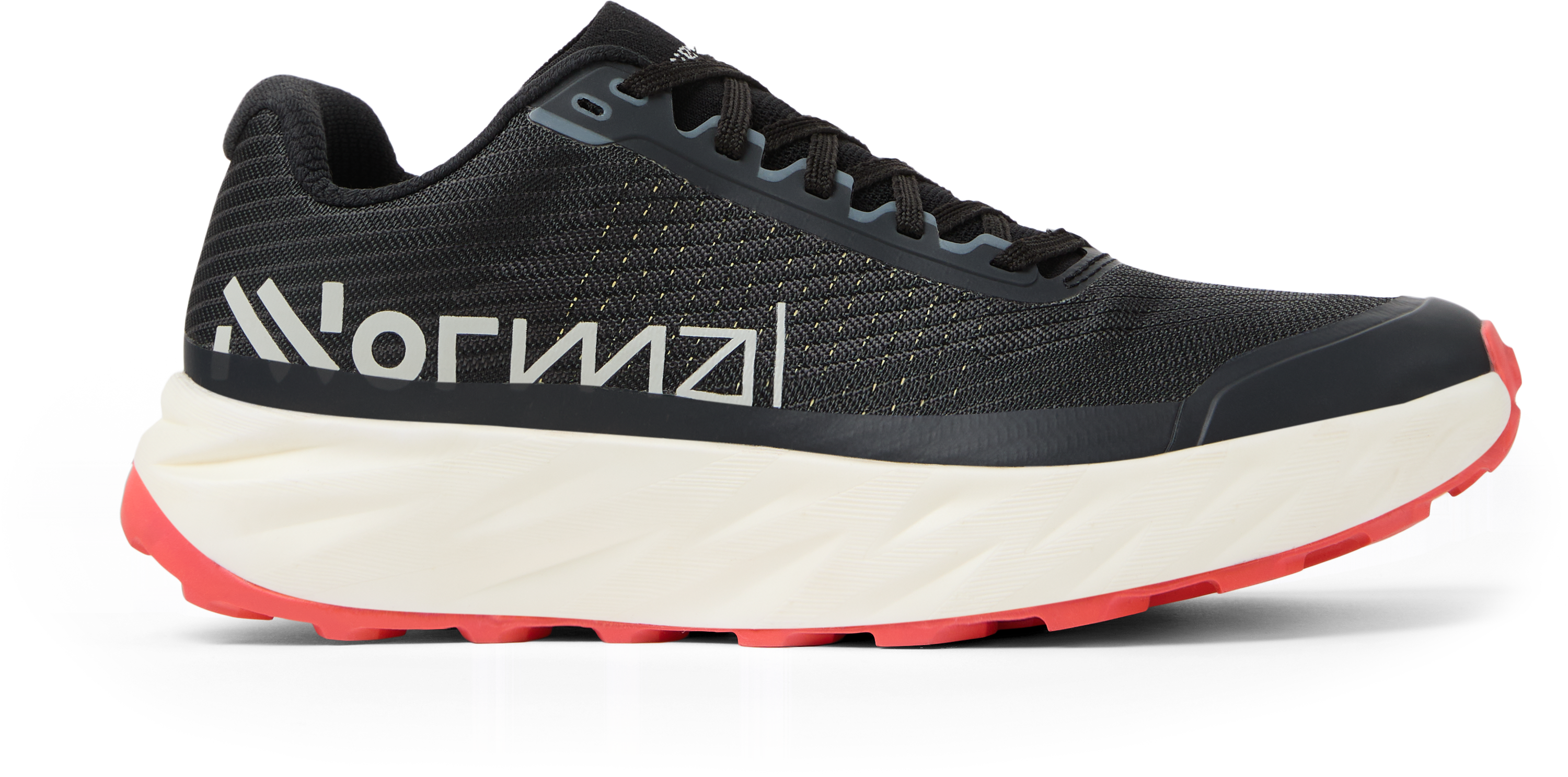 Kjerag 2 - Unisex by NNormal in black with red outsole, lightweight trail running shoe designed for speed, comfort, and performance outdoors