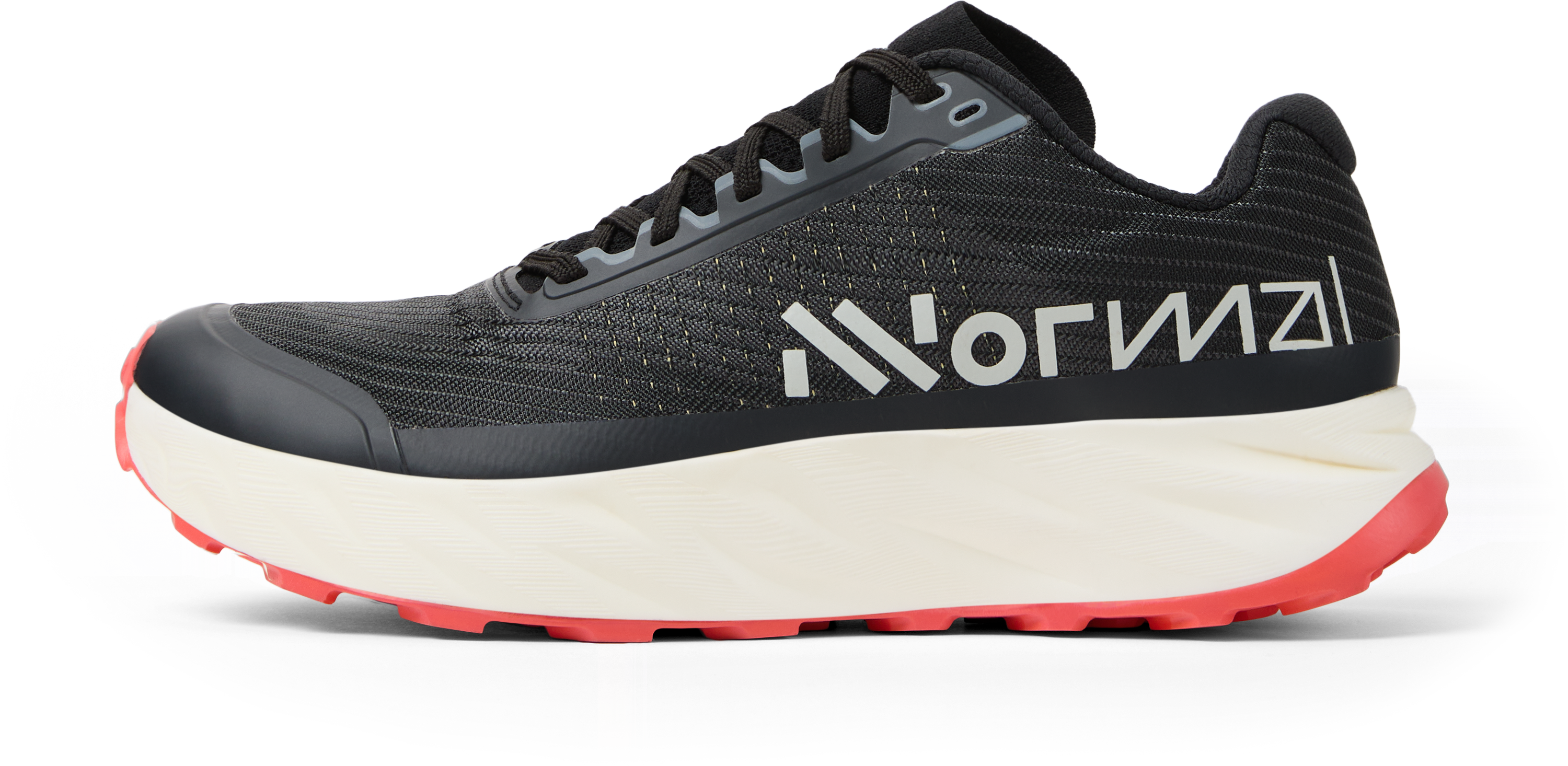 Kjerag 2 - Unisex by NNormal in black with red outsole, lightweight trail running shoe built for speed, comfort, and responsiveness