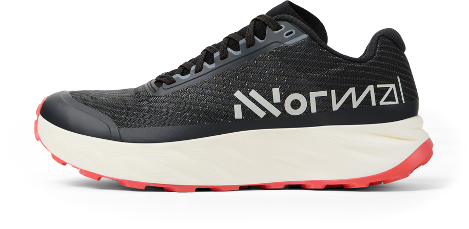 Kjerag 2 - Unisex by NNormal in black with red outsole, lightweight trail running shoe built for speed, comfort, and responsiveness