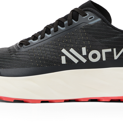Kjerag 2 - Unisex by NNormal in black with red outsole, lightweight trail running shoe built for speed, comfort, and responsiveness
