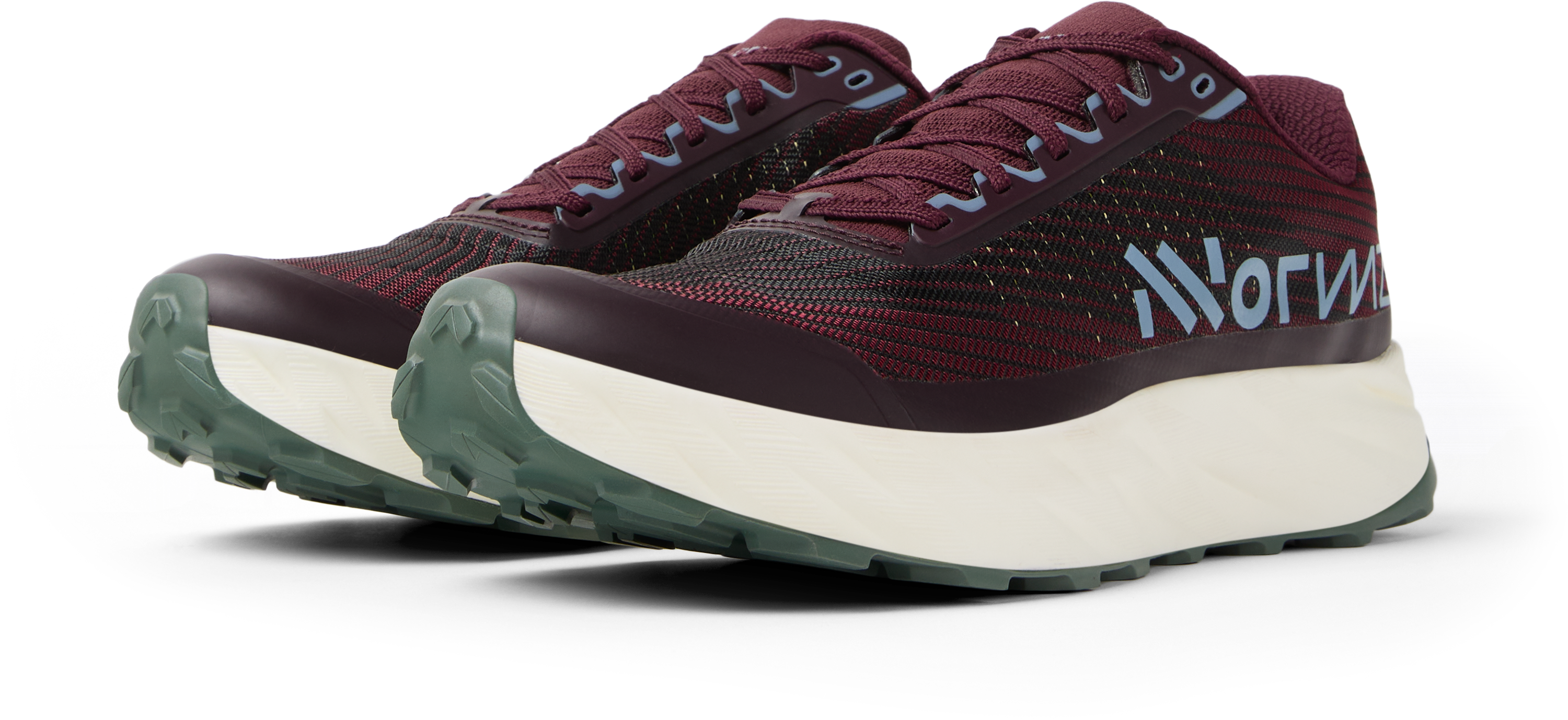 Kjerag 2 - Unisex by NNormal in dark red and grey, lightweight trail running shoe with responsive comfort for fast trail running