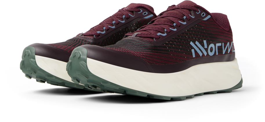 Kjerag 2 - Unisex by NNormal in dark red and grey, lightweight trail running shoe with responsive comfort for fast trail running