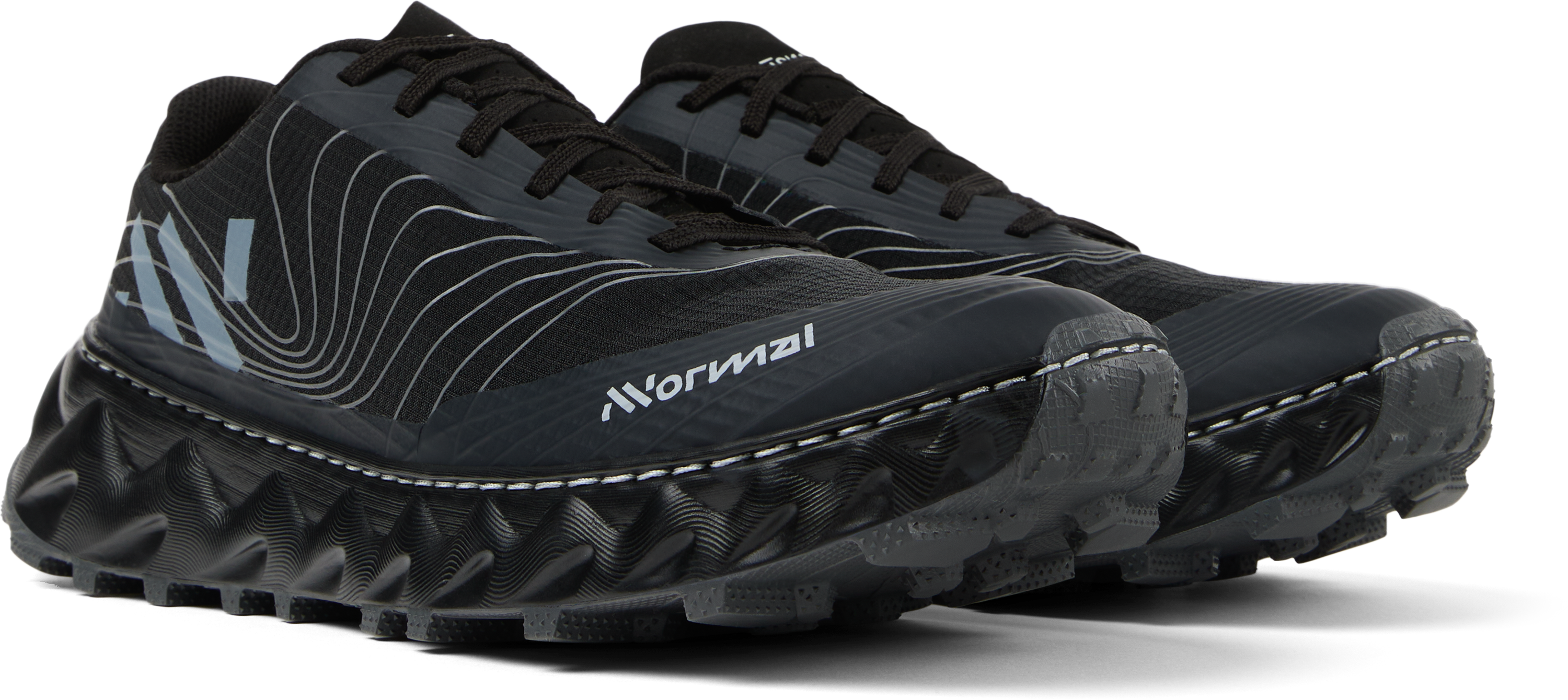 Tomir 2.0 - Unisex by NNormal in black with grey accents, versatile comfortable trail shoe designed for outdoor running and hiking