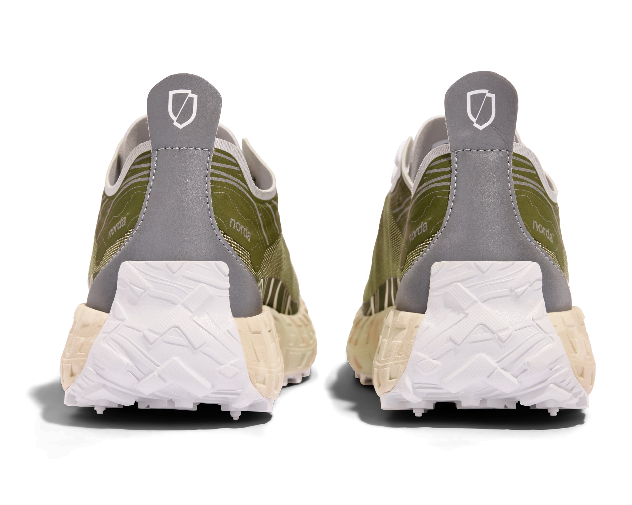 001 Glitch - Women by Norda in olive green and grey with Bio-Dyneema upper and Vibram sole for lightweight trail running in Canada