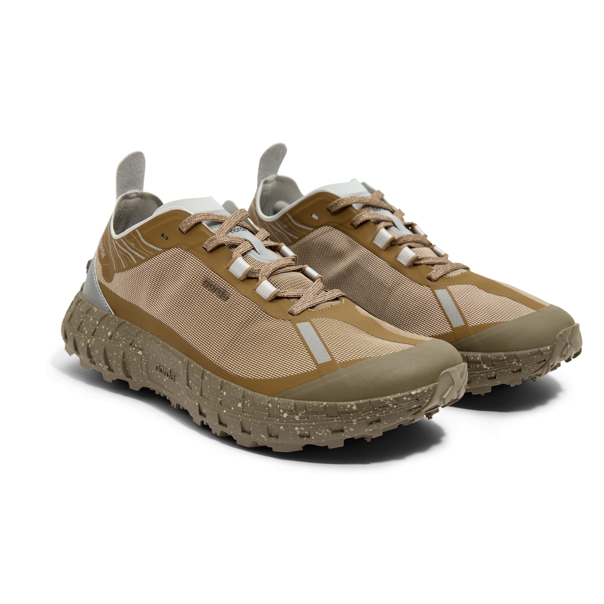 001A - Loam - Women by Norda in tan and beige lightweight trail shoe with Arnitel TPEE midsole for comfort on outdoor pursuits