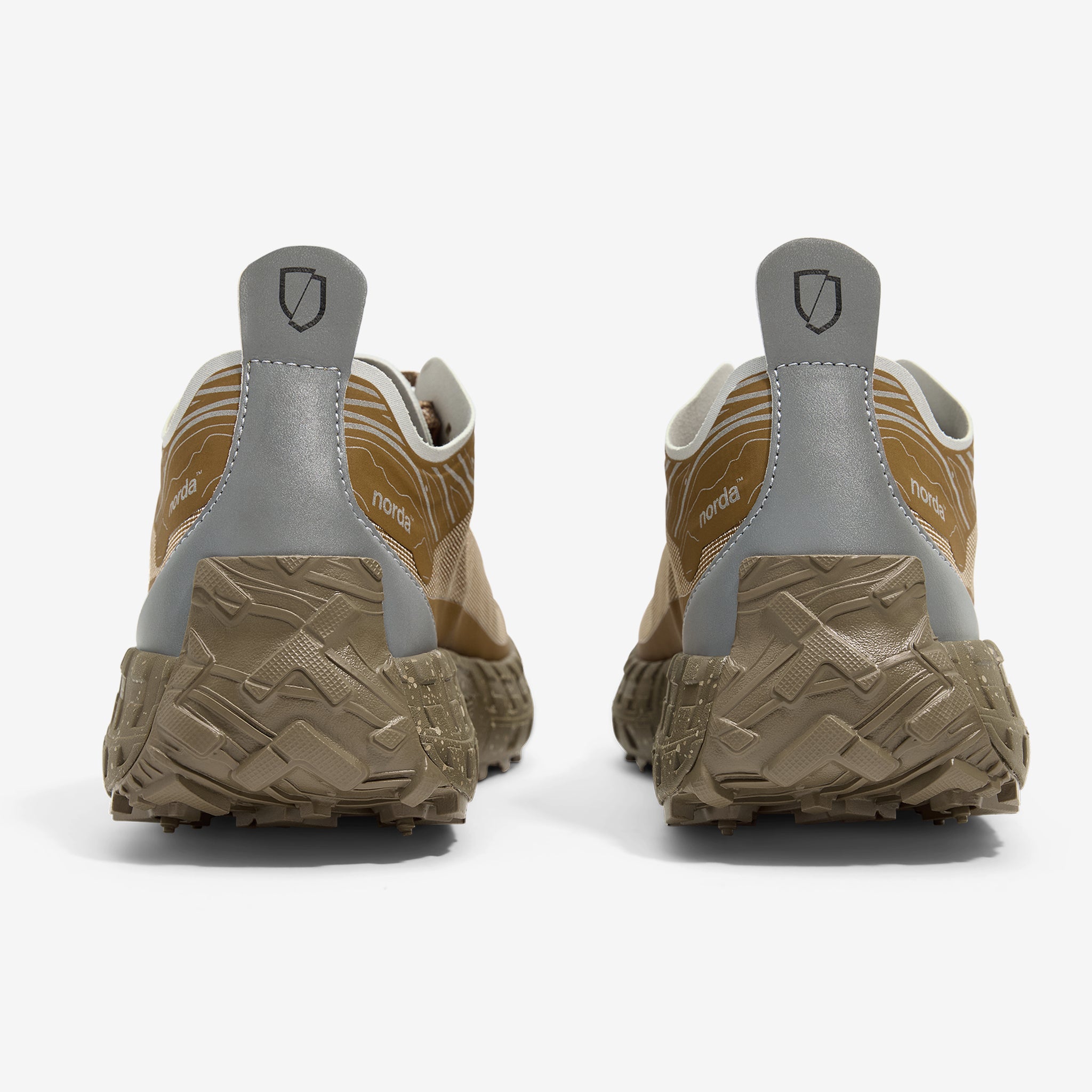 001A - Loam - Men by Norda in light brown and grey with Arnitel TPEE midsole, lightweight trail shoe for comfort on rugged outdoor runs