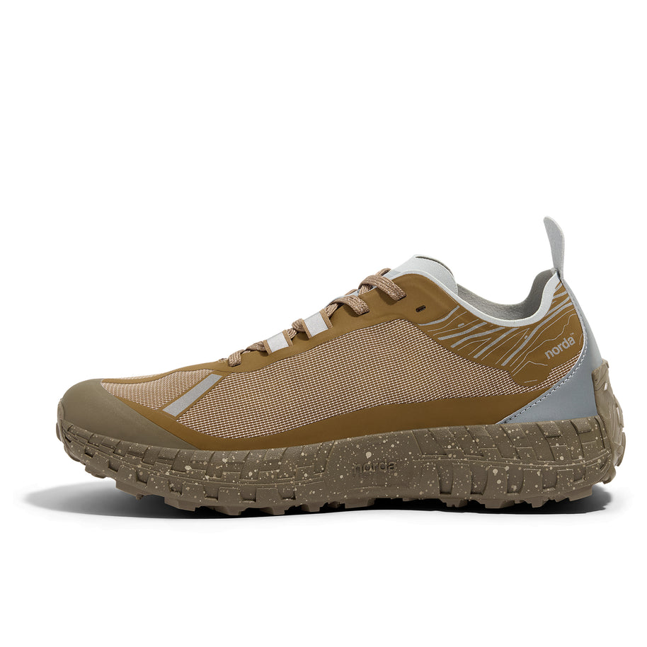 001A - Loam - Women by Norda in beige and light grey with Arnitel TPEE midsole, lightweight trail shoe for mindful outdoor pursuits
