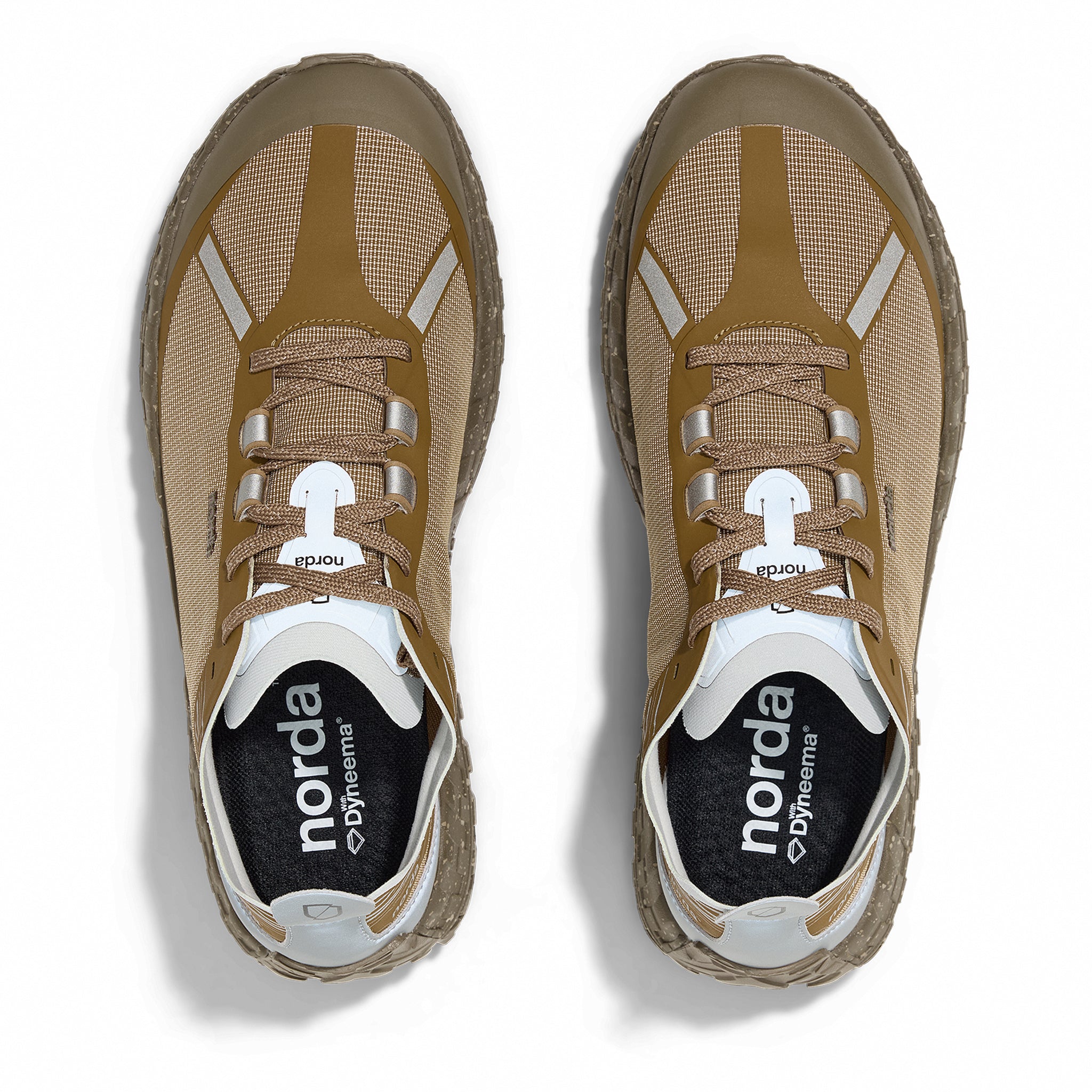 001A - Loam - Women by Norda in tan and brown with Arnitel TPEE midsole, lightweight trail shoe for comfort on mindful outdoor pursuits