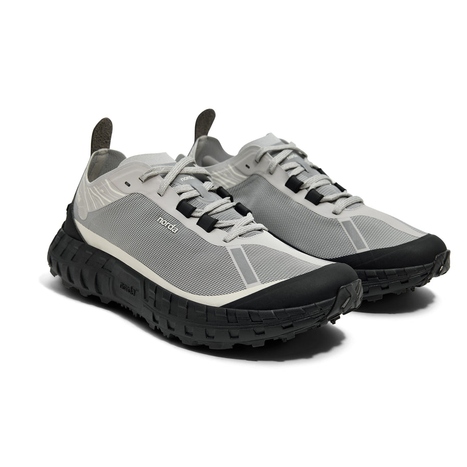 001A - Pewter - Women by Norda in gray and black with Arnitel TPEE midsole, lightweight trail shoe designed for comfort on outdoor pursuits