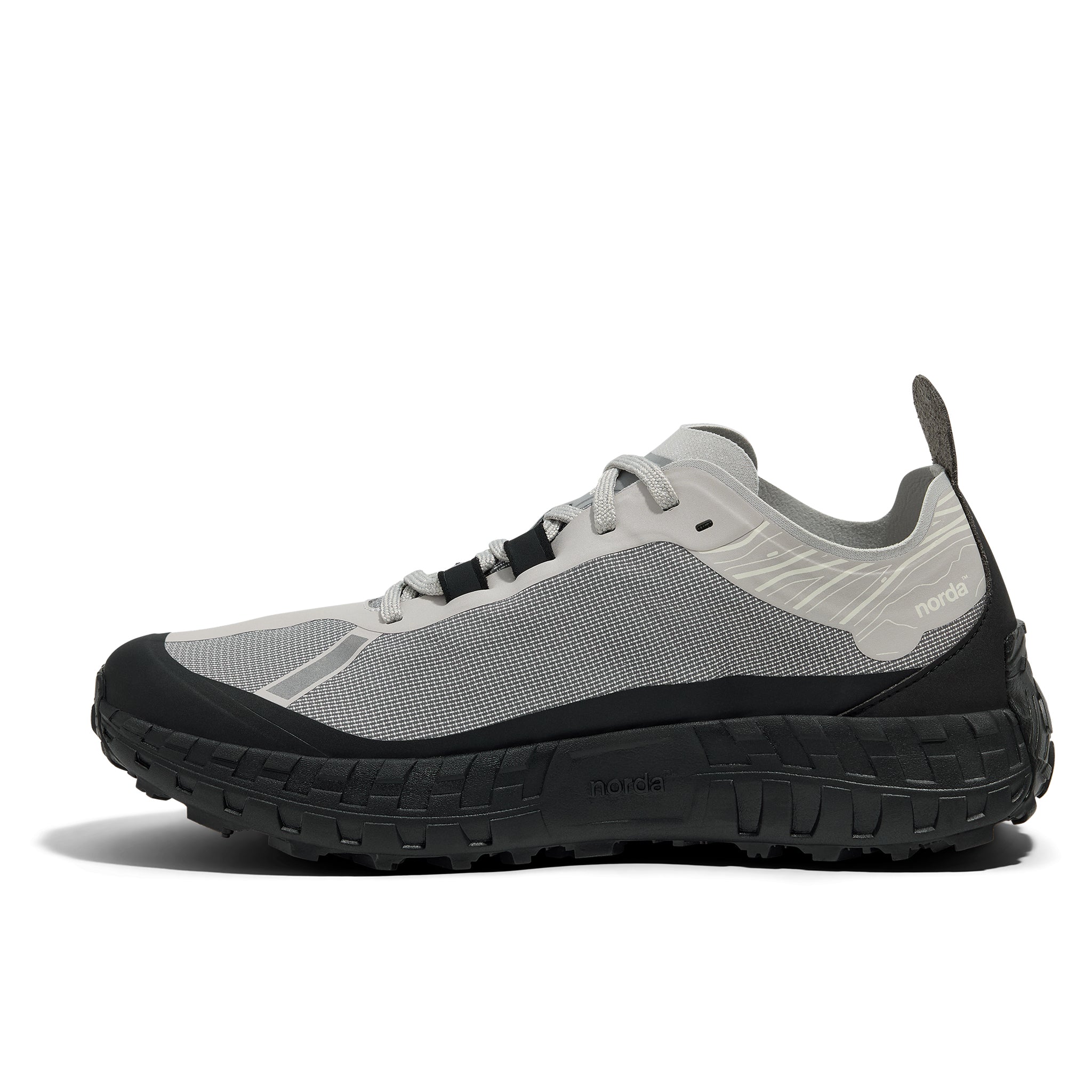 001A - Pewter - Men by Norda in grey and black, lightweight trail shoe with Arnitel TPEE midsole for comfort on outdoor trails