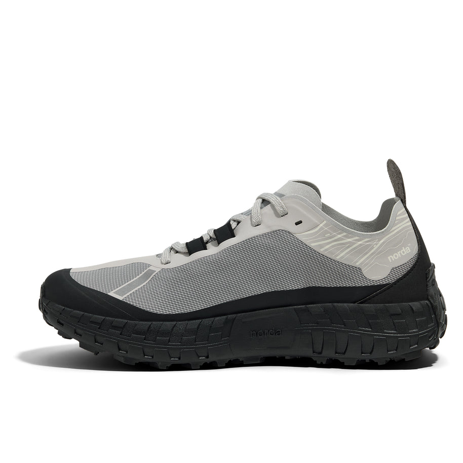001A - Pewter - Men by Norda in grey and black, lightweight trail shoe with Arnitel TPEE midsole for comfort on outdoor trails