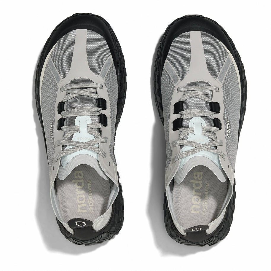 001A - Pewter - Men by Norda in grey and black with Arnitel TPEE midsole, lightweight trail shoe for comfort on mindful outdoor pursuits