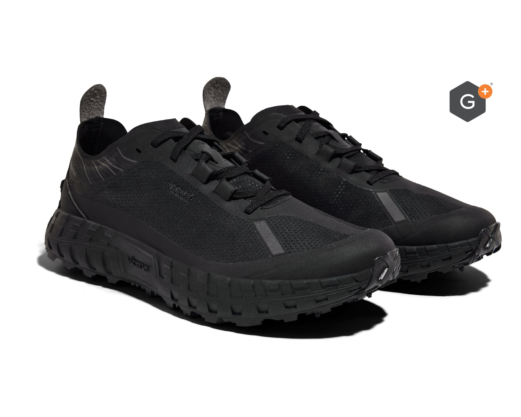 001 G+ Graphene - Women by Norda in stealth black with Dyneema upper and G+ Graphene membrane for winter trail running in Canada