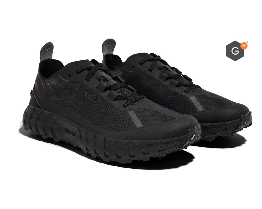 001 G+ Graphene - Women by Norda in stealth black with Dyneema upper and G+ Graphene membrane for winter trail running in Canada