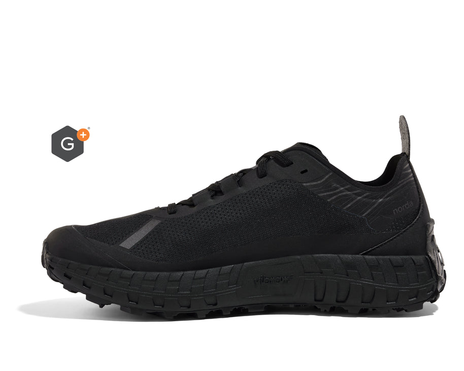 001 G+ Graphene - Women by Norda in stealth black with bio-based Dyneema upper and G+ Graphene membrane for winter trail running