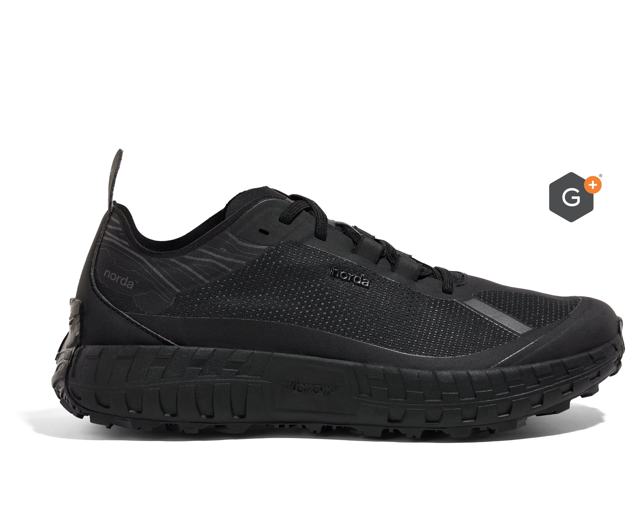 001 G+ Graphene - Women by Norda in stealth black with bio-based Dyneema upper and G+ Graphene membrane for winter trail running