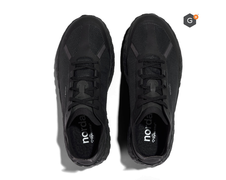 001 G+ Graphene - Women by Norda in stealth black with bio-based Dyneema upper and G+ Graphene membrane for winter trail running