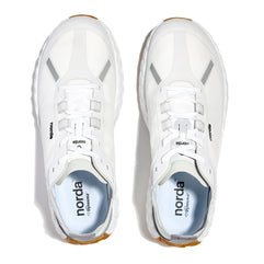 001 Core - Women by Norda in white with Bio-Dyneema upper and Vibram sole, lightweight trail shoe for durable outdoor running and hiking