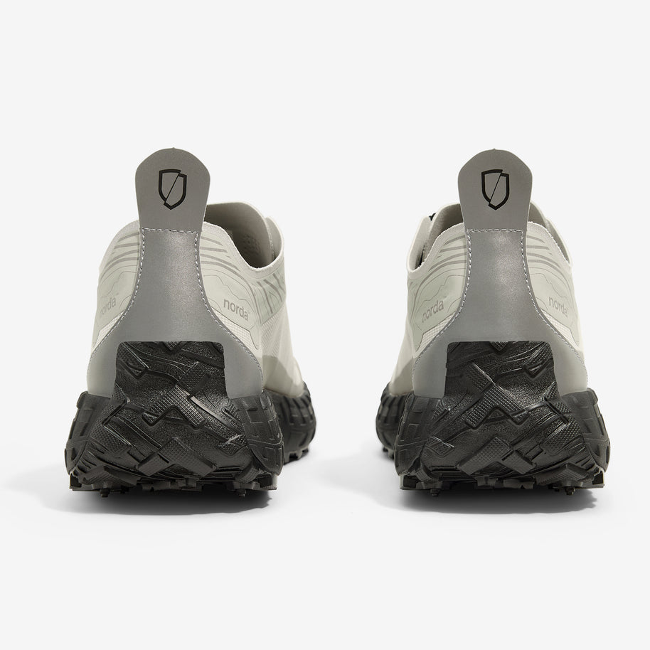 001A - Cinder - Women by Norda in light grey and black with Arnitel TPEE midsole, lightweight trail shoe for comfort and outdoor running