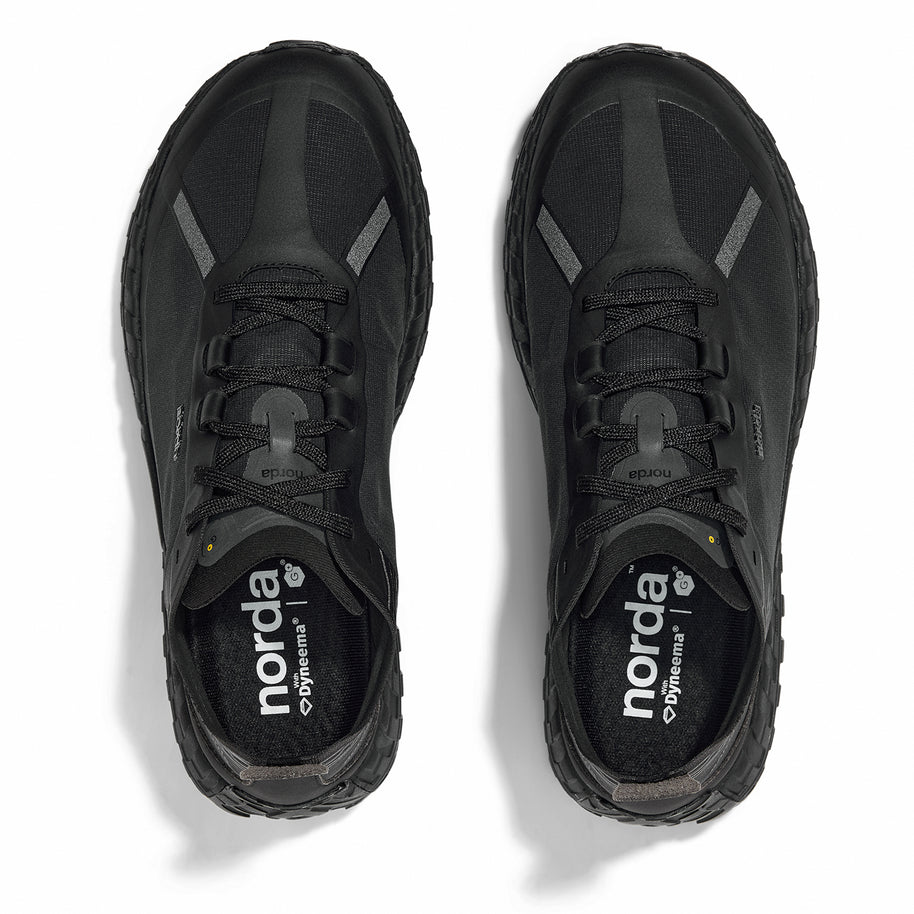 001A G+ - Stealth Black - Women by Norda, lightweight trail shoe with Arnitel TPEE midsole designed for comfort on mindful outdoor pursuits