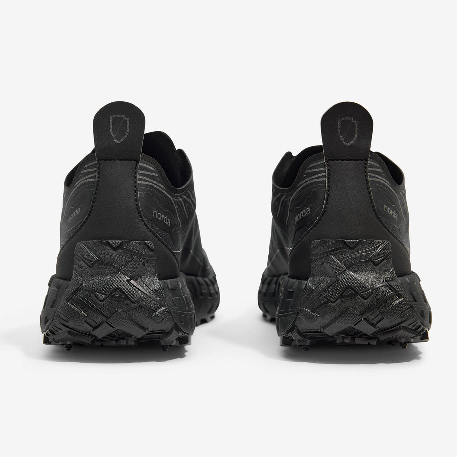001A G+ - Stealth Black - Women by Norda, lightweight trail shoes with Arnitel TPEE midsole for comfort on mindful outdoor runs