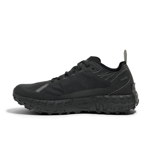 001A - Stealth Black - Men by Norda, black lightweight trail shoe with Arnitel TPEE midsole for comfort on mindful outdoor pursuits