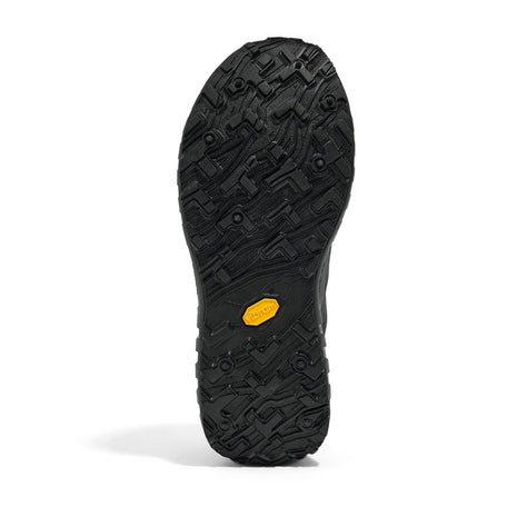 001A G+ - Stealth Black - Women by Norda showing rugged outsole designed for trail running with lightweight Arnitel TPEE midsole for comfort