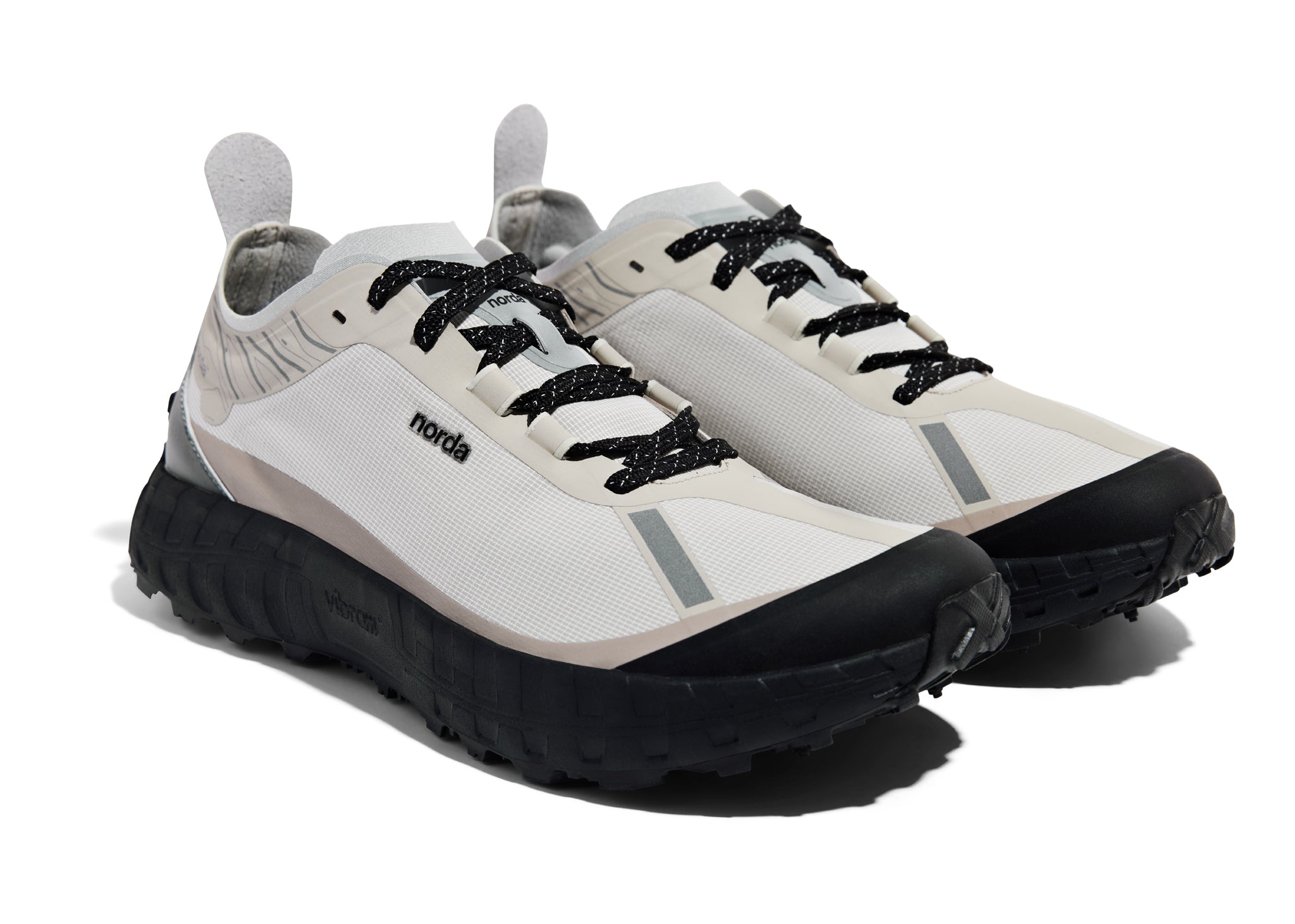 001 Core - Women by Norda in beige and black trail shoe with Bio-Dyneema upper and Vibram sole for lightweight trail running and hiking