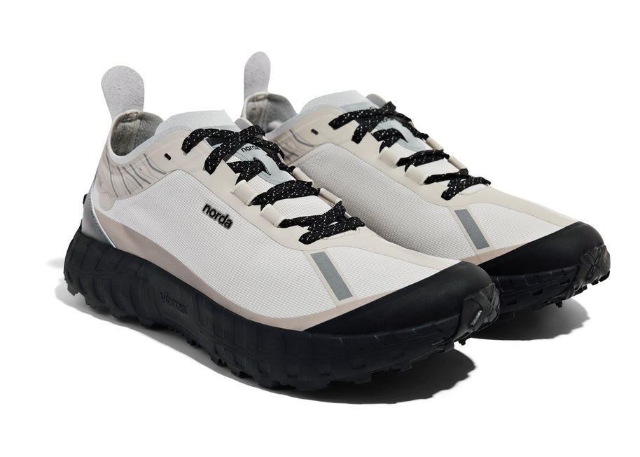 001 Core - Women by Norda in beige and black trail shoe with Bio-Dyneema upper and Vibram sole for lightweight trail running and hiking