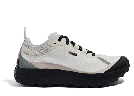 001 Core - Women by Norda in white, beige, and black with Bio-Dyneema upper and Vibram sole for lightweight trail running in Canada