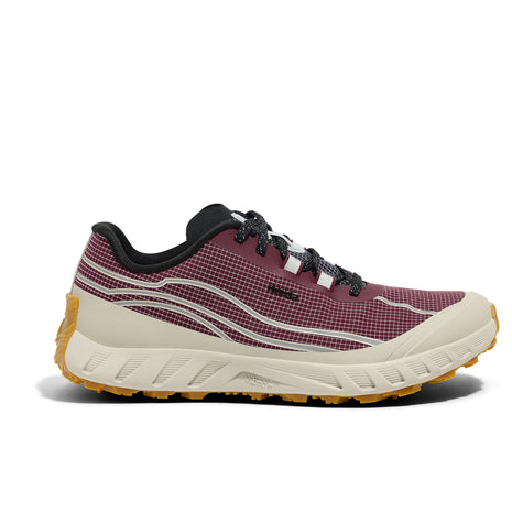 002 - Amaranth - Men by Norda in burgundy and beige, responsive trail running shoe with bio-based Dyneema® for technical terrain and ground feel