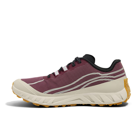 002 - Amaranth - Women by Norda in amaranth and beige responsive trail running shoe with bio-based Dyneema for technical terrain
