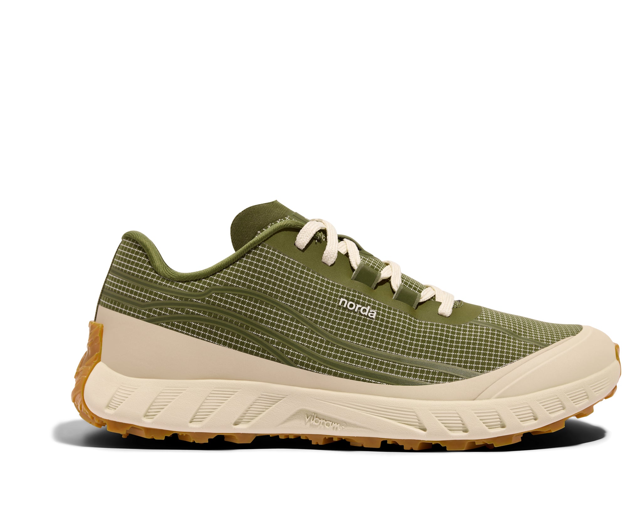 002 Sage - Men by Norda in olive green and beige, responsive trail running shoe with bio-based Dyneema® for technical terrain in Canada