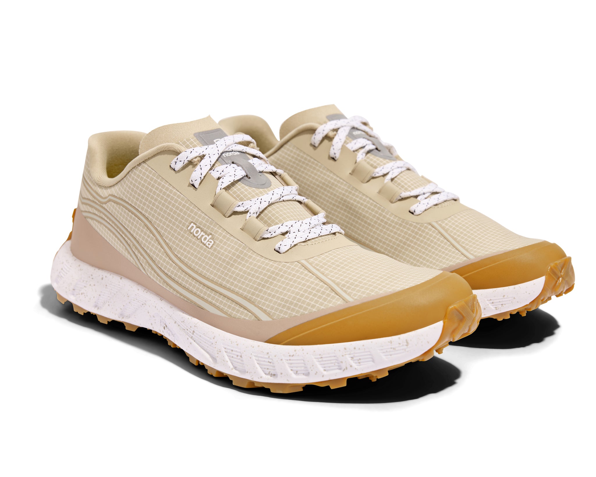 002 Sand - Men by Norda in beige and tan lightweight trail running shoe with bio-based Dyneema®, low stack height for technical terrain running