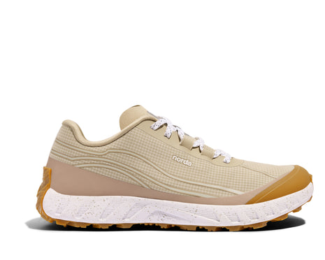 002 Sand - Men by Norda in beige and tan trail running shoe with bio-based Dyneema, responsive and low stack for technical terrain