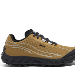 002 Oak - Women by Norda in tan and black trail running shoe with bio-based Dyneema, low stack height for technical terrain running