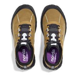 002 Oak - Women by Norda in yellow and black with bio-based Dyneema, low stack height trail running shoe for technical terrain