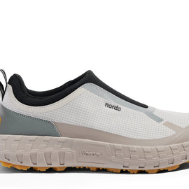 003 - Women by Norda in beige, black, and grey laceless approach shoe with Vibram sole designed for hiking, scrambling, and trail running in Canada