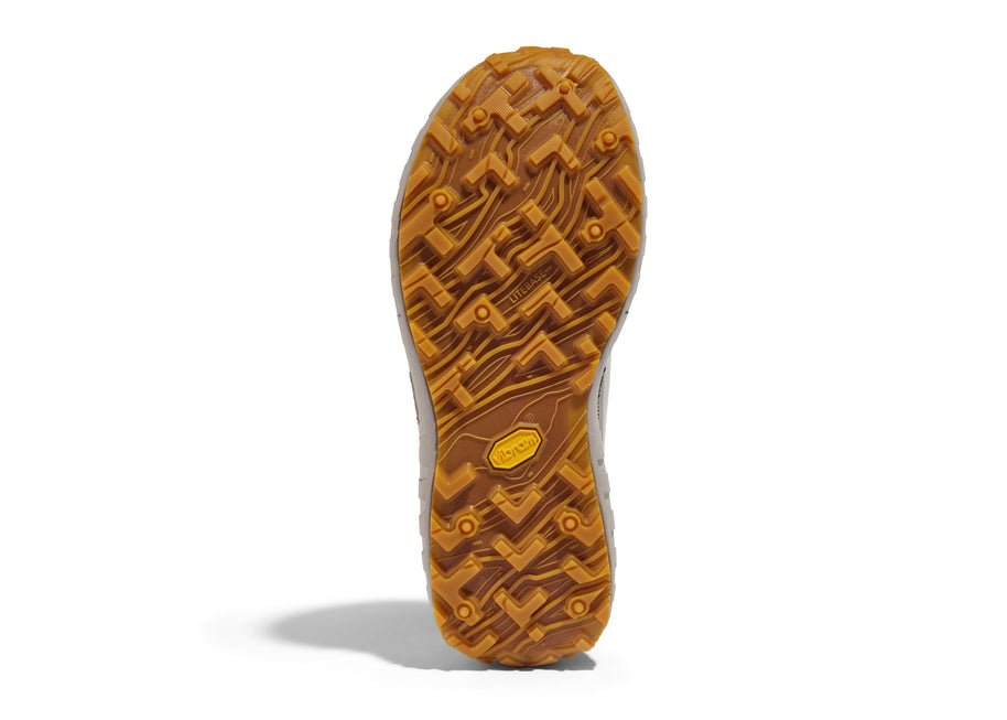 003 - Women by Norda in white and brown with Vibram soleplate, durable laceless approach shoe for hiking, scrambling, and trail running