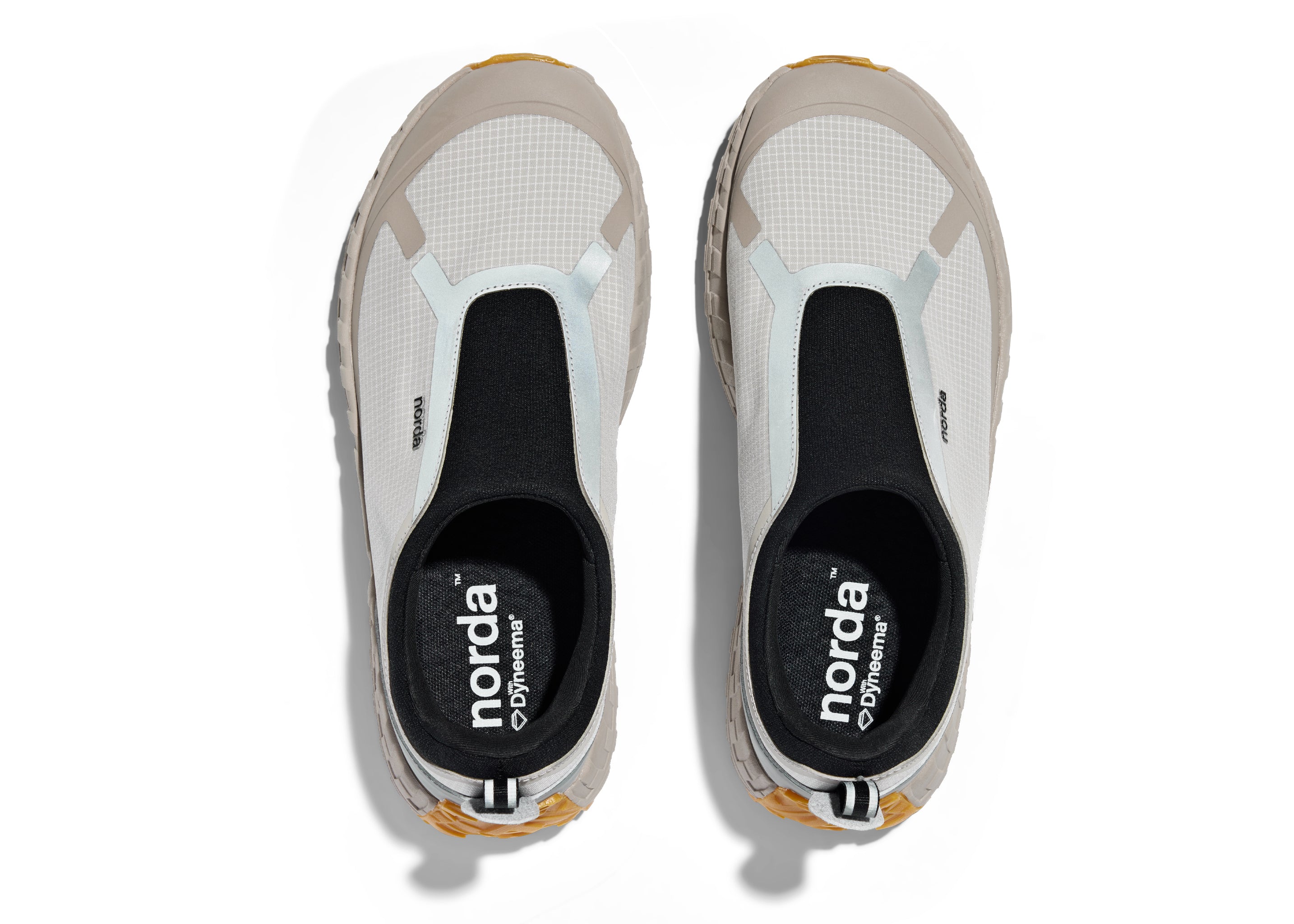 003 - Women by Norda in light beige and grey, laceless approach shoe with Vibram soleplate for hiking, scrambling, and trail running