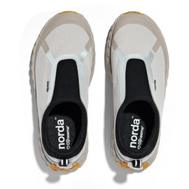 003 - Women by Norda in light beige and grey, laceless approach shoe with Vibram soleplate for hiking, scrambling, and trail running