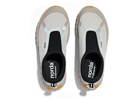 003 - Women by Norda in light beige and grey, laceless approach shoe with Vibram soleplate for hiking, scrambling, and trail running