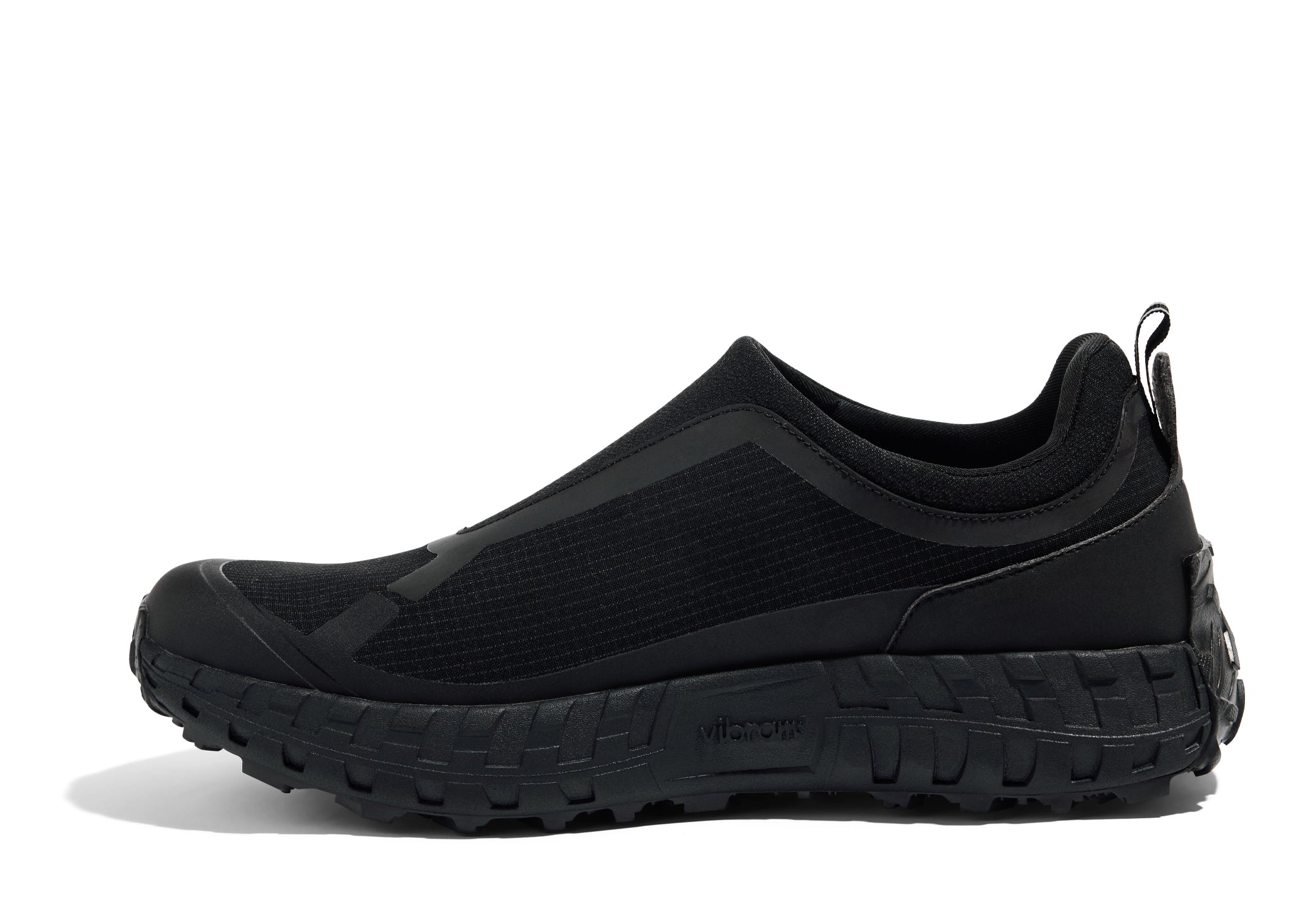 003 - Women by Norda in black laceless approach shoe with Vibram soleplate, durable and supportive for hiking, scrambling, and running