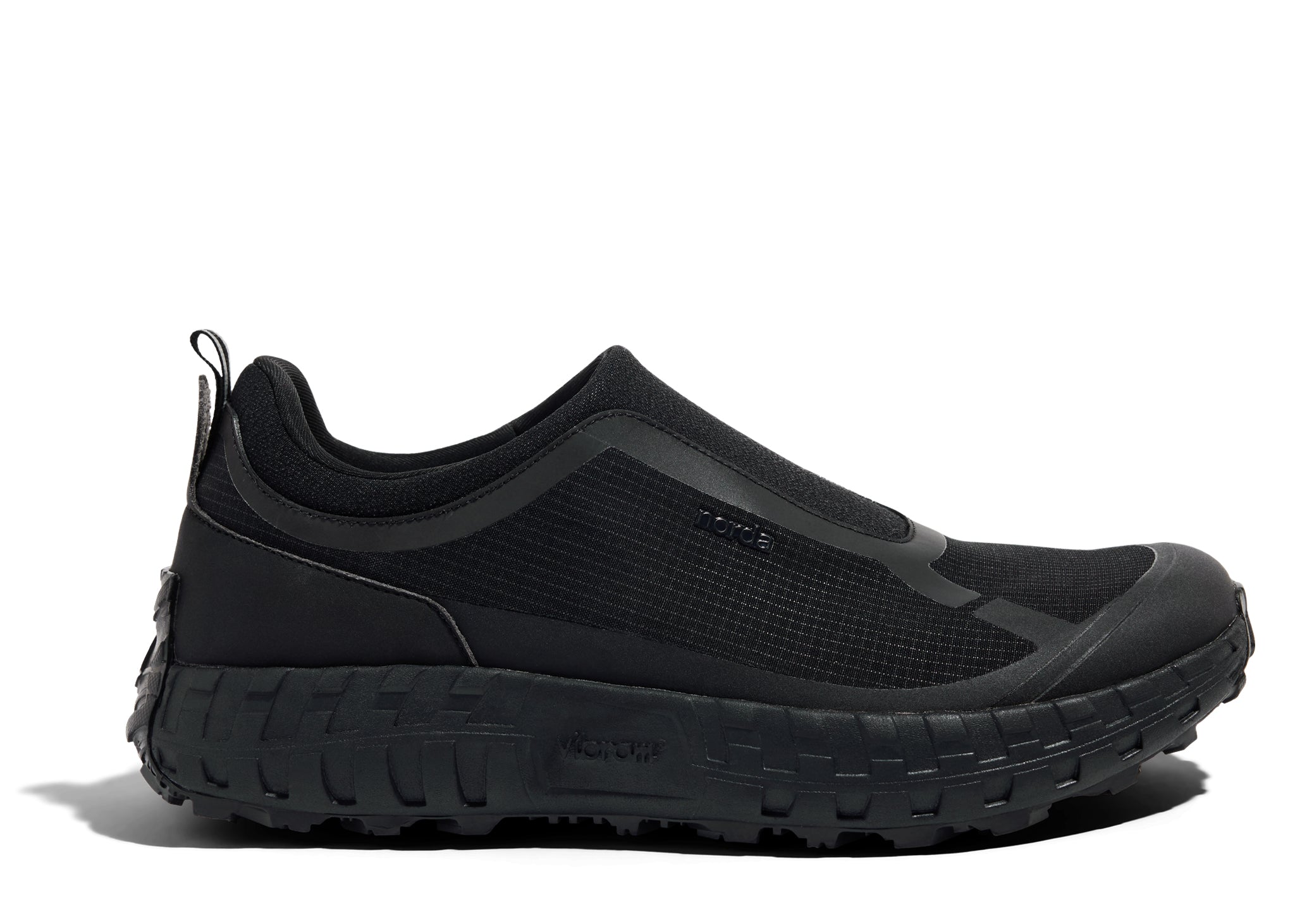 003 - Women by Norda in black laceless approach shoe with Vibram sole designed for hiking, scrambling, and trail running in Canada