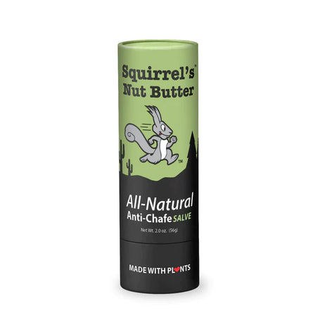 All Natural Anti-Chafe Blend (Compostable) by Squirrel's Nut Butter in green and black, all-natural anti-chafe salve with coconut oil for skin protection